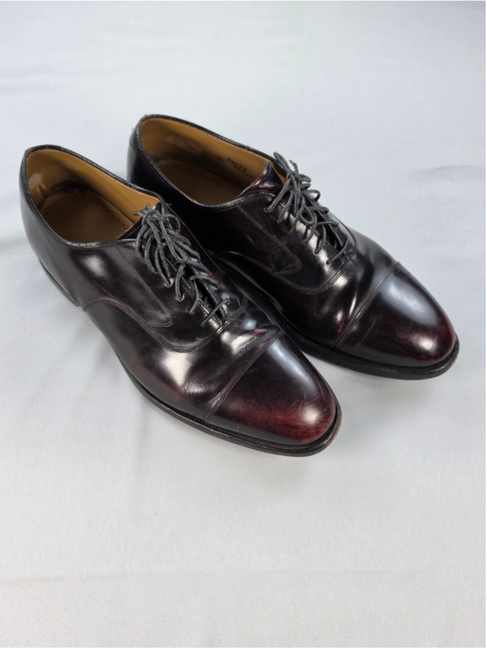 Johnston & Murphy Mens 10 C Cap Toe Oxford Dress Shoes Burgundy Leather 63063